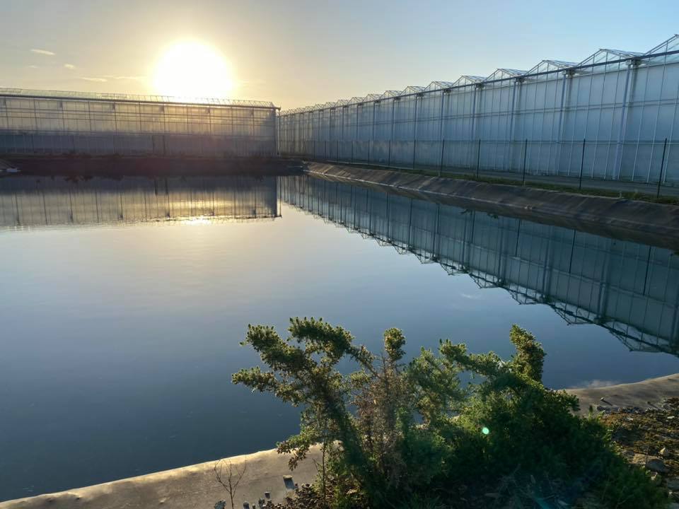 Réserve d'eau au lever du soleil